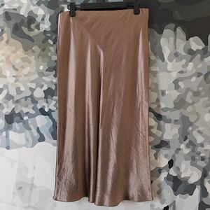 Vince Bronze Rosewood Satin Midi Slip Skirt - Size S